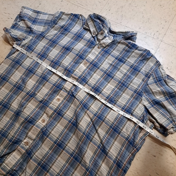 Eddie Bauer | Blue Plaid Men's button down short sleeved Shirt classic fit - Picture 10 of 10